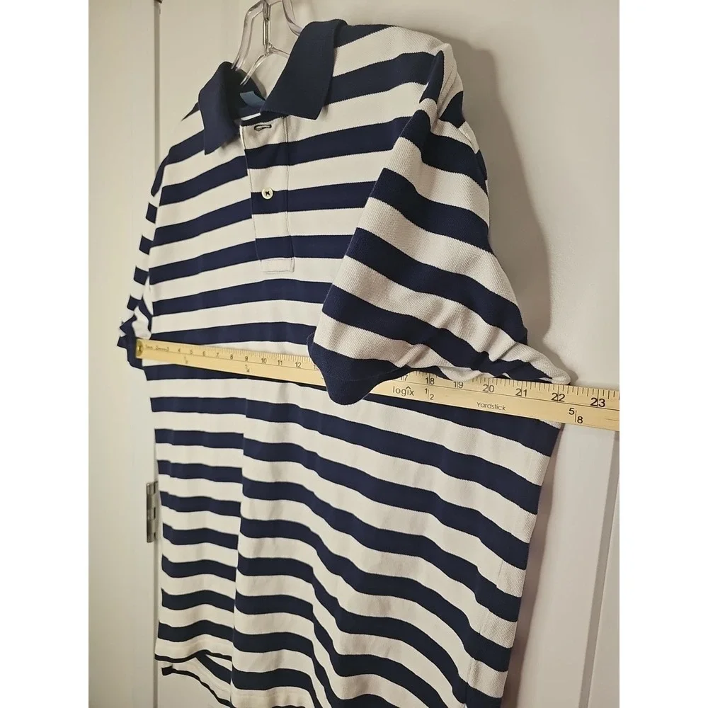VTG 90s Polo Ralph Lauren Striped‎ Shirt Mens Navy White Crest Embroidered Sz L